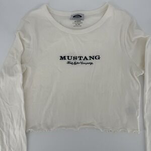 Mustang Cropped Womans XL Long Sleeve White Shirt Retro Style Horse Car Ford